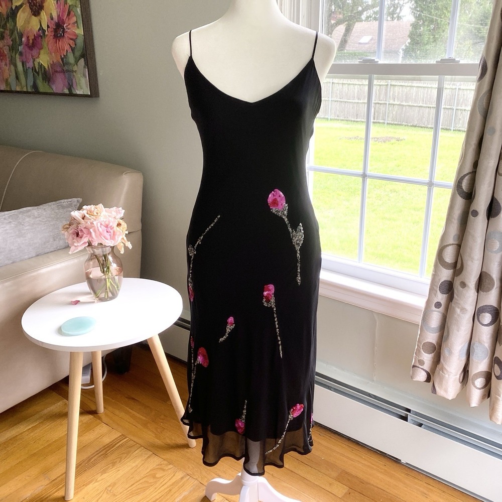 Vintage Betsey Johnson New York Rare 90s Fairy Silk Midi Slip Dress‎ Floral Sz 8 - Picture 2 of 16